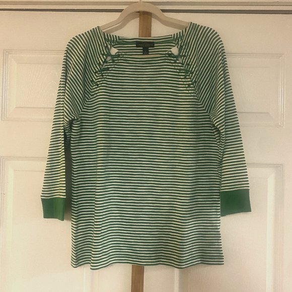 LRL Lauren Jeans Co Tops - LRL Lauren Jeans Co. Women L Green/White Striped Top - XL